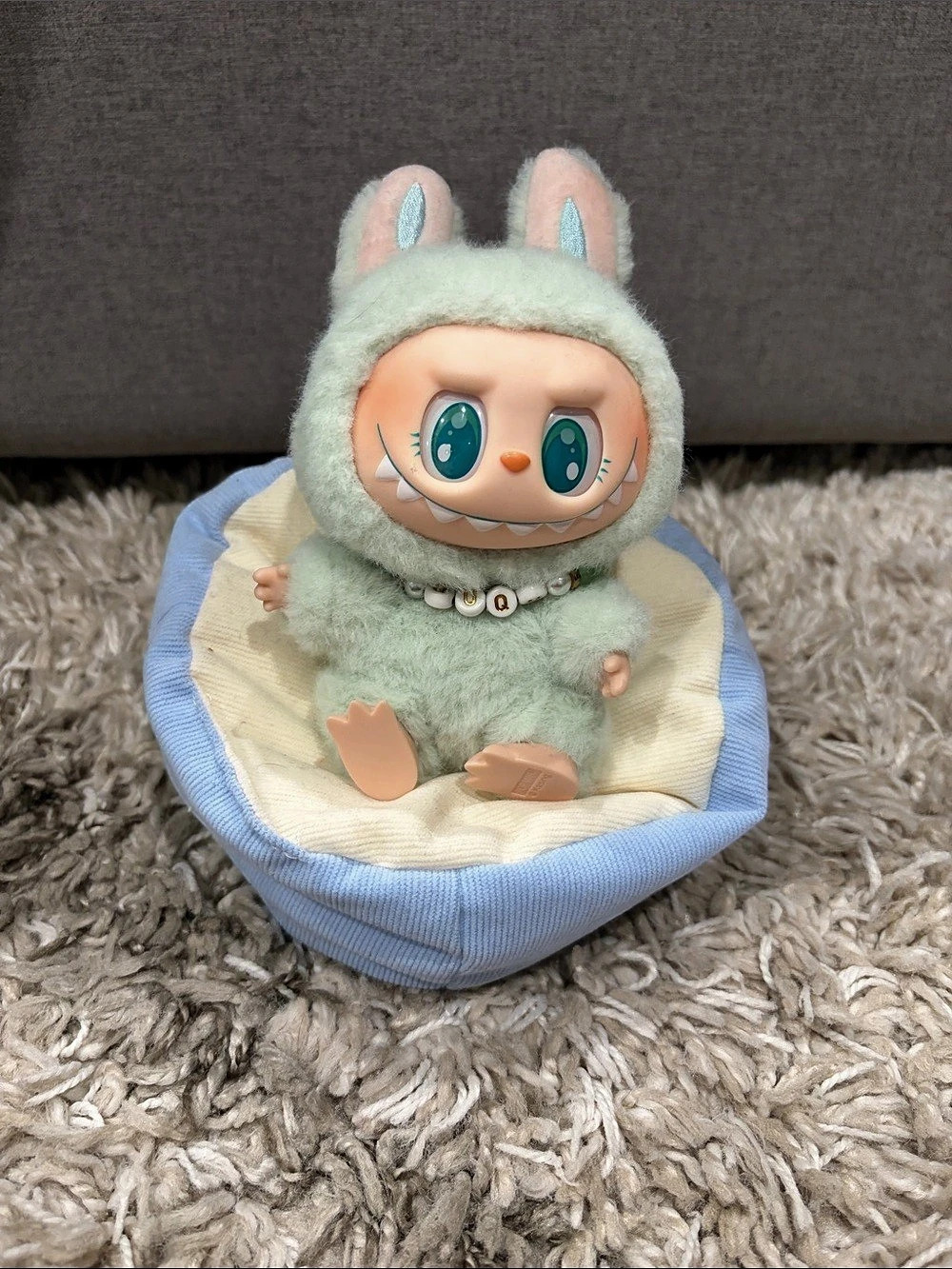 Blue & Cream Bean Bag for Labubu or XS Doll